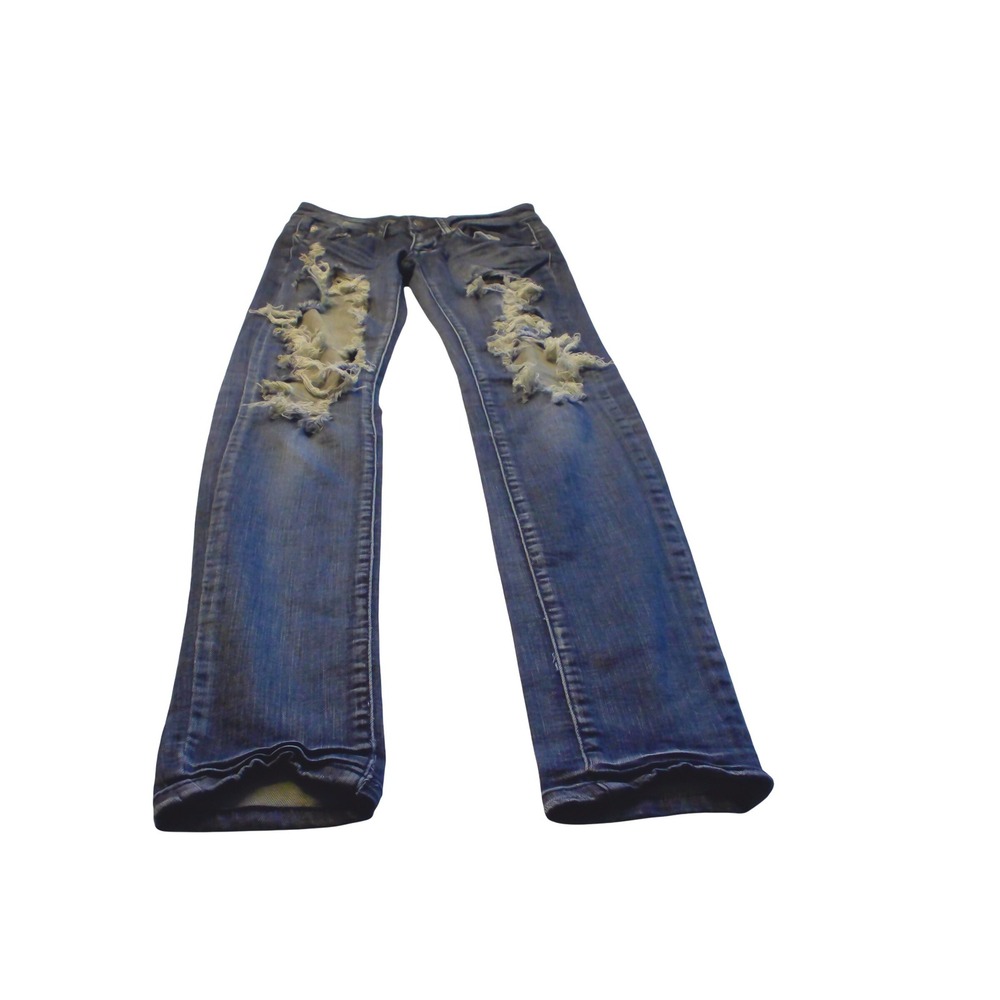 MACHINE Dark Wash Low Rise Distressed Skinny Jeans Shredded Knee Denim 26x31